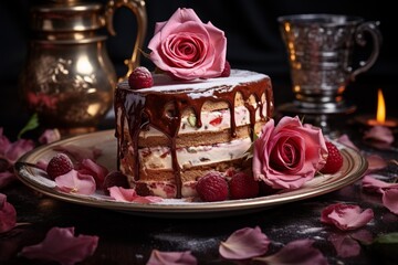 Fototapeta na wymiar rose and cake