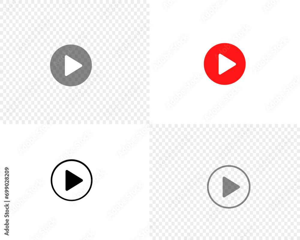 Poster transparent red and black player button icon set for button signature play video sound player naviga
