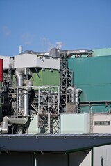 Detail of buildings with technological equipment of waste incineration plant in Brno, Czech Republic