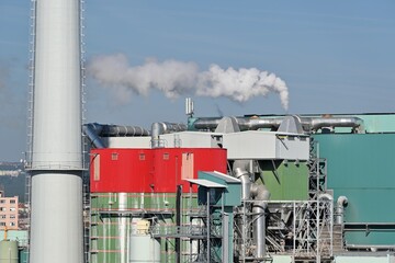Buildings, chimney and technological equipment of waste incineration plant in Brno, Czech Republic