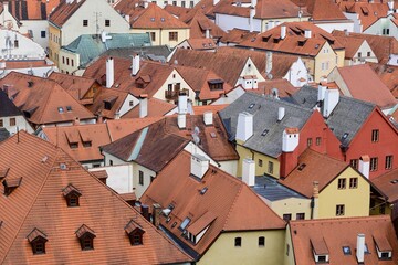 Historic center with roofs of old buildings in Cesky Krumlov, Czech Republic