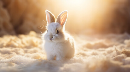 A wild orange Rabbit/bunny with big ears in a fresh green forest (Spring baby rabbit or Easter rabbit)