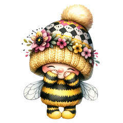 Cute Gnome In Bee themed Outfit Spreading Love Valentines Clipart Illustration