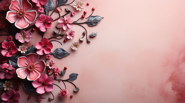 Fototapeta Vintage flowers. Peonies, tulips, lily, hydrangea on pink. Floral background. Baroque style floristic illustration.