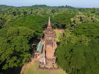 Wat Nang Phaya in Satchanalai Historical Park. Aerial view.