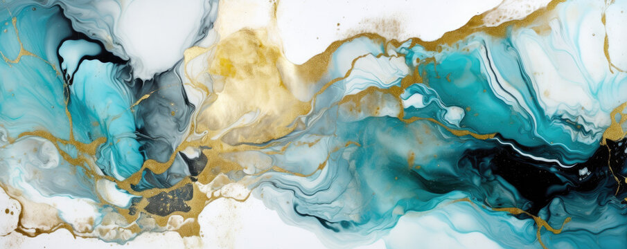 Abstract marble background, White, blue, Cyan, blue agate texture with thin gold veins.