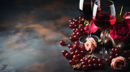 Valentines wine and rose,heart background