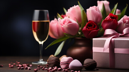 Valentines wine and rose,heart background