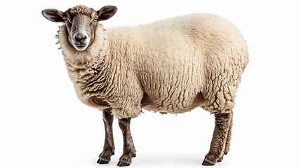 domestic sheep stands in front on white background. Made with generative ai