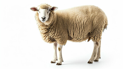 Fototapeta premium domestic sheep stands in front on white background. Made with generative ai