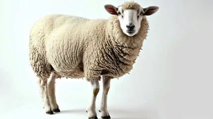 Foto op Canvas domestic sheep stands in front on white background. Made with generative ai © Farid