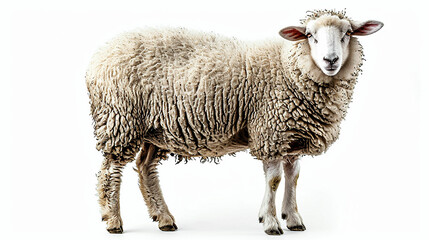 Fototapeta premium domestic sheep stands in front on white background. Made with generative ai