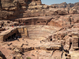 Roman amphitheatre, Petra historic and archaeological city carved from sandstone stone, Jordan, Middle East