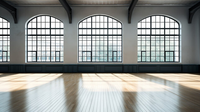 Empty dance studio and cityscape