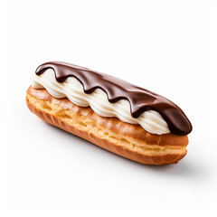 Chocolate eclair isolated on white background. Clipping path included