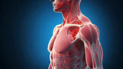 3D rendered Medical Illustration of Male Anatomy Inflamed Shoulder Joint.