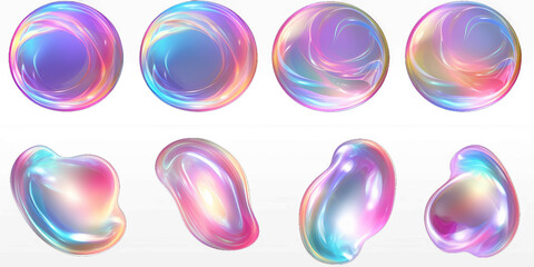 Transparent rainbow liquid flow shapes set isolated.