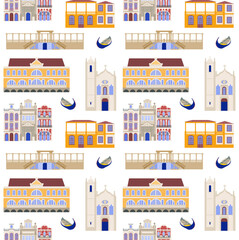 КSeamless pattern with the sights of Aveiro, Portugal, the illustration is made in a flat style for wallpaper background, gift packaging, souvenir product design, postcards and notebooks for tourists