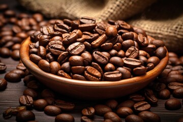 Fototapeta premium A close-up of roasted coffee beans, highlighting the rich texture and depth of color, perfect for depicting the essence of coffee