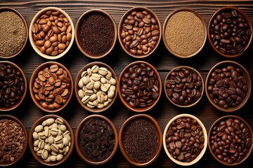 A close-up of roasted coffee beans, highlighting the rich texture and depth of color, perfect for depicting the essence of coffee