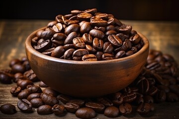 Fototapeta premium A close-up of roasted coffee beans, highlighting the rich texture and depth of color, perfect for depicting the essence of coffee