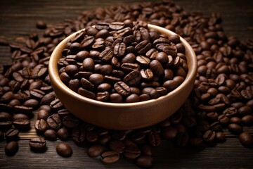 Fototapeta premium A close-up of roasted coffee beans, highlighting the rich texture and depth of color, perfect for depicting the essence of coffee