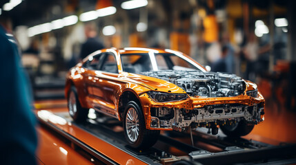 Fototapeta na wymiar Photo of automobile production line. Modern car assembly plant.
