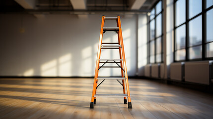 Metallic folding ladder indoors