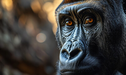 Obraz premium Intense Close-Up Portrait of a Gorilla's Face with Piercing Eyes, Emphasizing the Soulful Intelligence of Wildlife