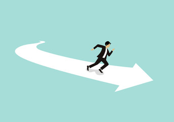 Businessman running after arrow, business race vector illustration