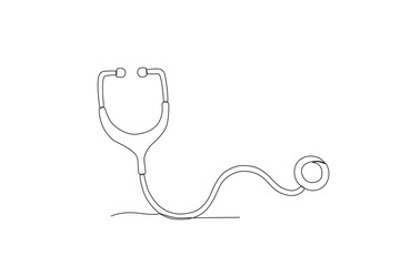 Single continuous line drawing of Stethoscope. Equipment for doctor examining patient heart beat condition. Medical health care service excellence concept. Modern one line draw design vector graphic i