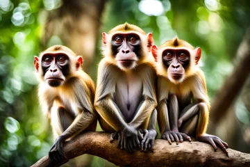Fotobehang a long macaque sitting on a branch © Shubnam