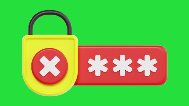 3D Animation of Wrong Password with Chroma Key Background