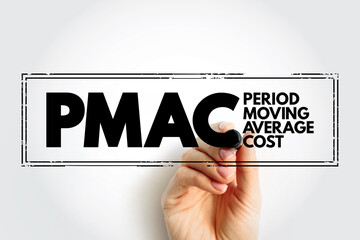 PMAC Period Moving Average Cost - total cost of the items purchased divided by the number of items in stock, stamp acronym text concept background