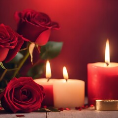 Fototapeta na wymiar valentines day background, social media background for vday, full of romance cards with love, red rose and candles
