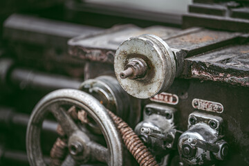 Close up to detail of soviet style old machines
