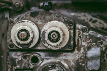 Close up to detail of soviet style old machines