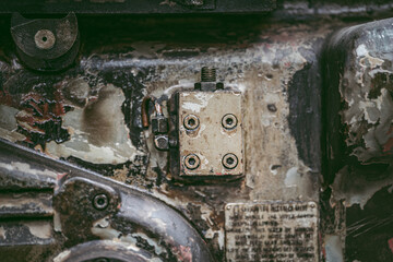 Close up to detail of soviet style old machines