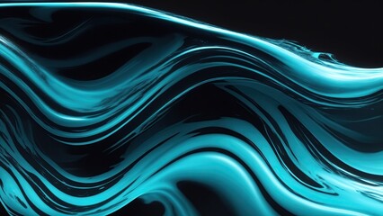 Cyan and black colors 3d rendering of abstract wavy liquid background