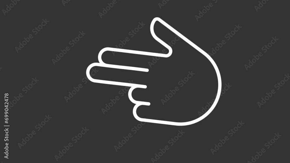 Poster 2d white simple thin line animation of pistol gesture icon, hd video with transparent background, se