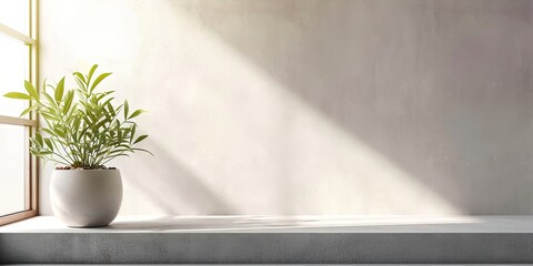 White interior design concept with empty wall and contemporary furnishings. Indoor oasis. Modern home featuring stylish decor potted plants and minimalist aesthetic