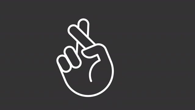 2D white simple thin line animation of good luck icon, HD video with transparent background, seamless loop 4K video representing hand gesture.