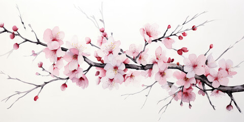 Fototapeta premium Ink painting cherry blossom in white background