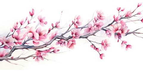 Ink painting cherry blossom in white background