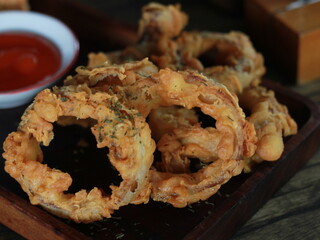 close up crispy onion ring, perfect fried