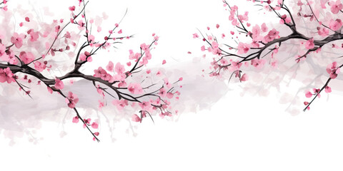 Ink painting cherry blossom in white background
