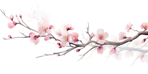 Ink painting cherry blossom white background