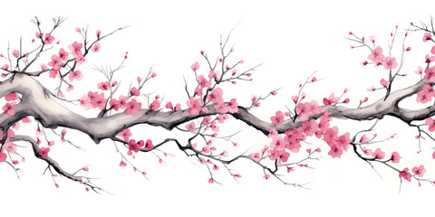 Ink painting cherry blossom white background