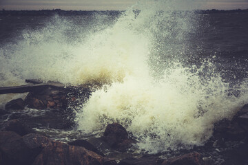 Strong storm with big waves, storm background