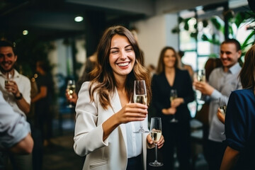 Woman Celebrates Her Well-Earned Promotion With Colleagues In An Office Setting - High Quality Photo